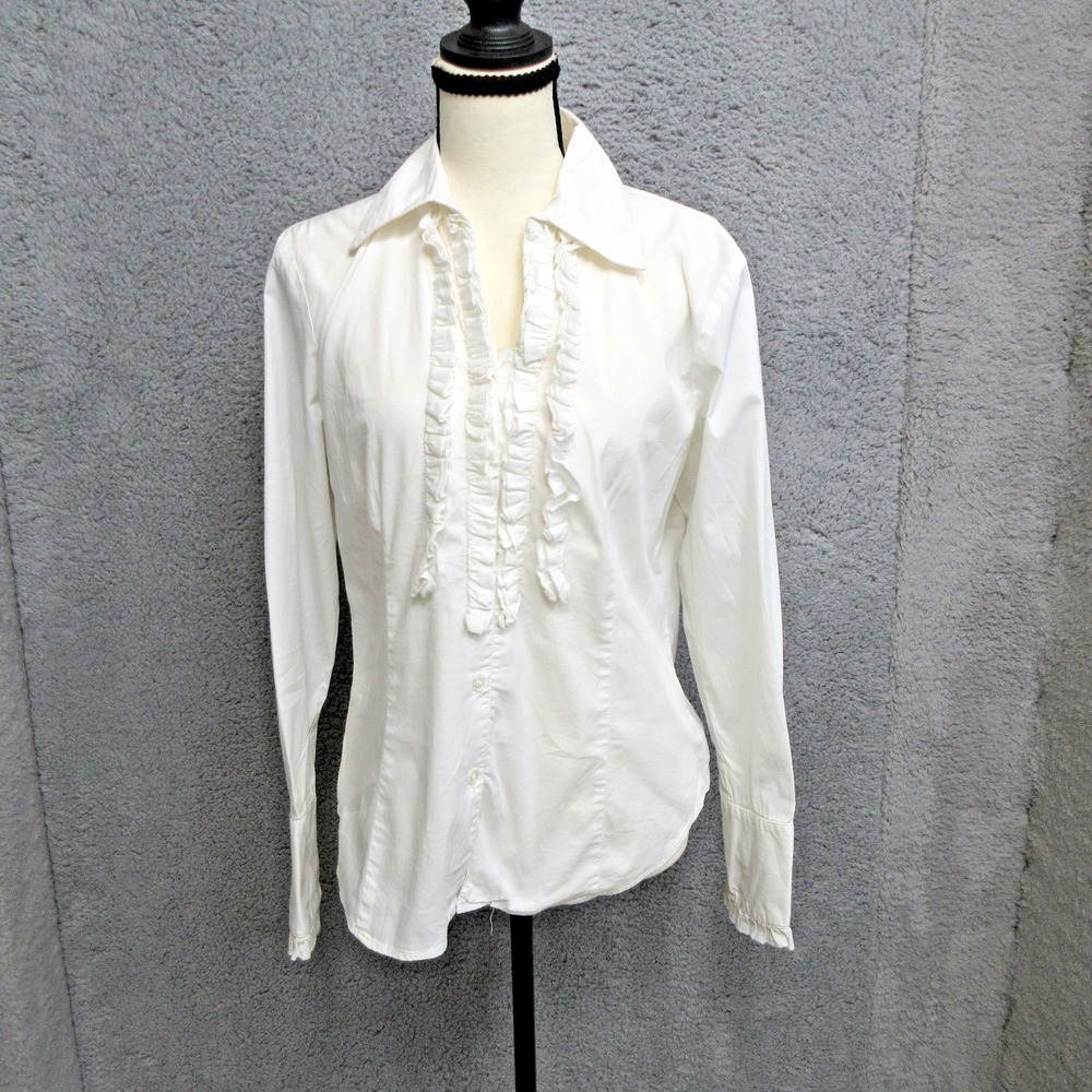 Ruffle Tuxedo Blouse Women M White Victorian Romantic Coquette Regencycore Work
